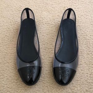 Chanel clear PVC & Black patent leather flats